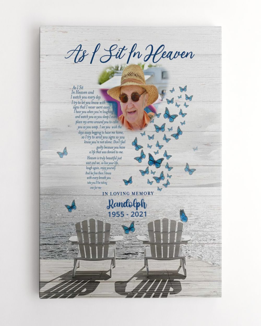 Personalized Custom As I Sit In Heaven Poem Butterfly Memorial Canvas Art FC20 Ready To Hang Portrait Canvas white 11x14in