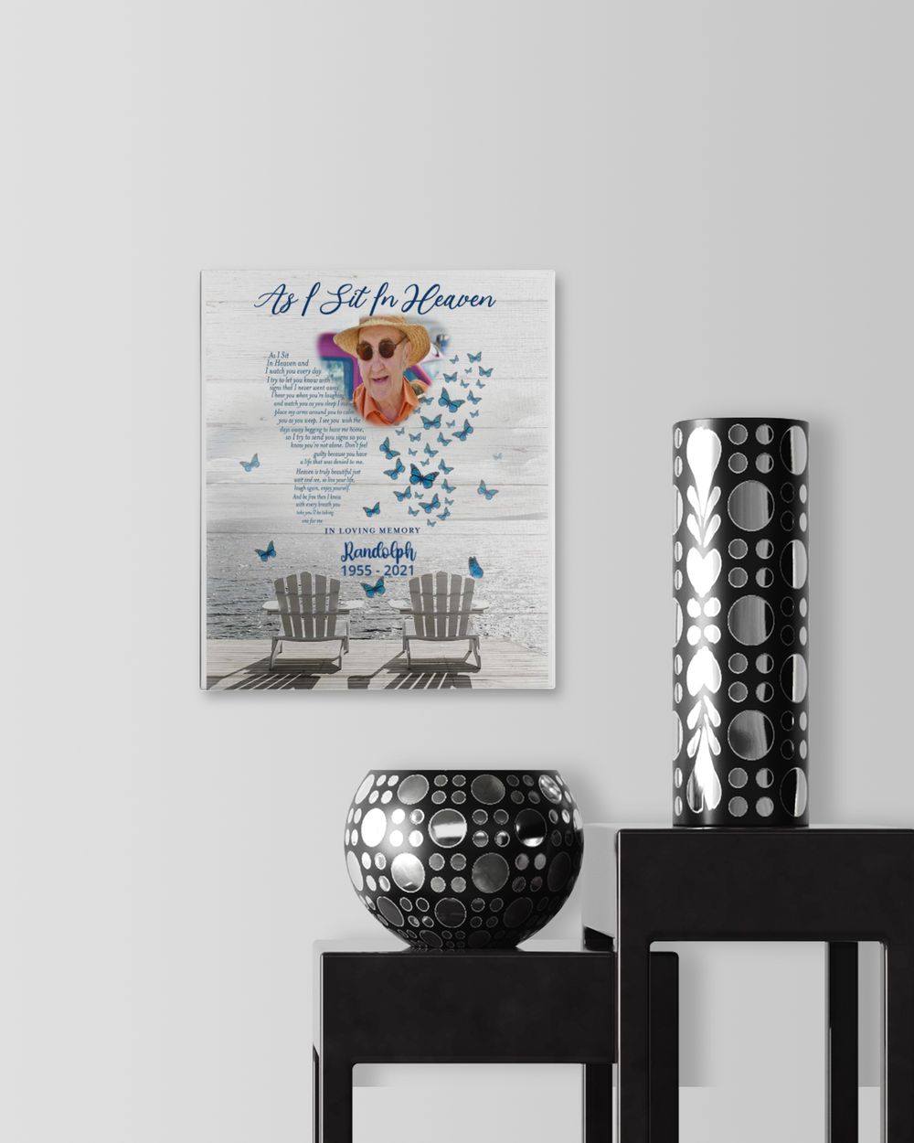 Personalized Custom As I Sit In Heaven Poem Butterfly Memorial Canvas Art FC20 Ready To Hang Portrait Canvas white 11x14in