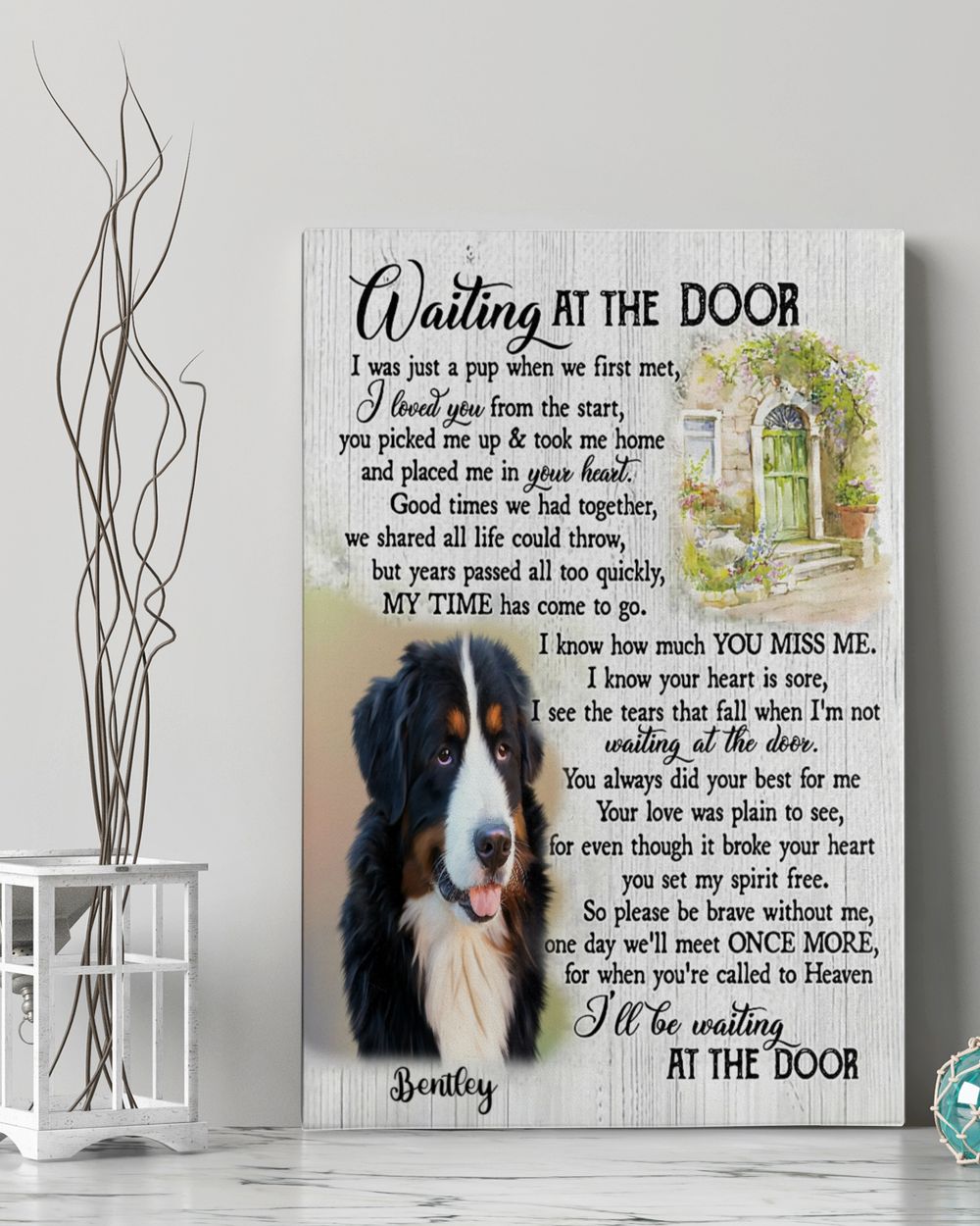 Personalized Custom Dog Pet Memorial Canvas Waiting At The Door Poem DC14 Ready To Hang Portrait Canvas white 11x14in