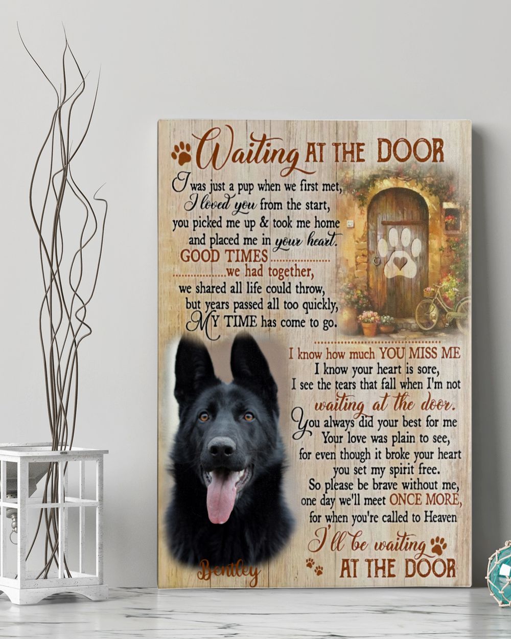 Personalized Custom Dog Pet Memorial Canvas Waiting At The Door Poem DC15 Ready To Hang Portrait Canvas white 11x14in