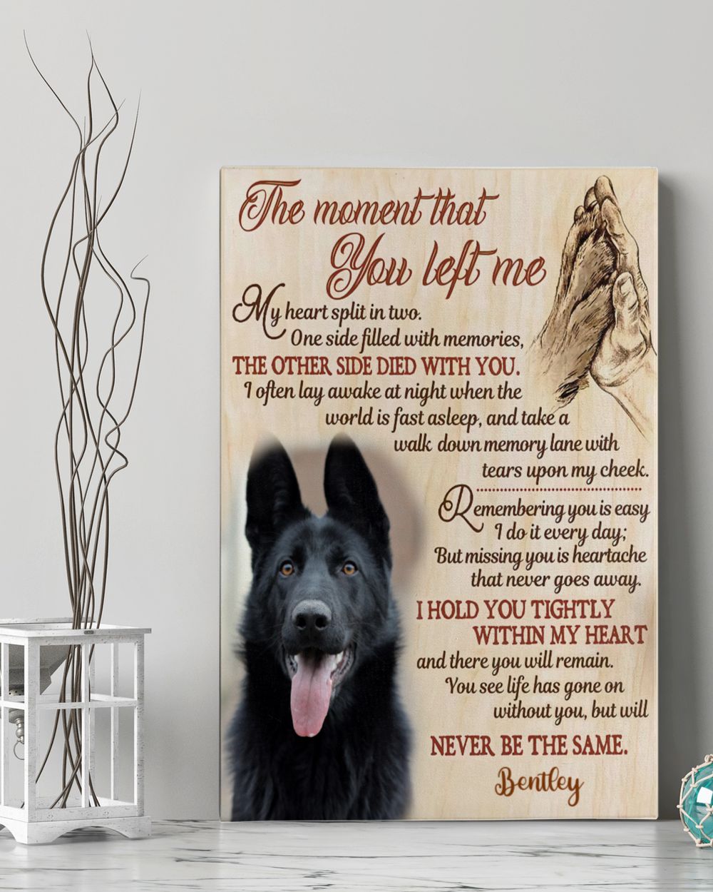 Personalized Custom The Moment That You Left Me My Heart Dog Pet Memorial Canvas Art Poster DC16 Ready To Hang Portrait Canvas white 11x14in