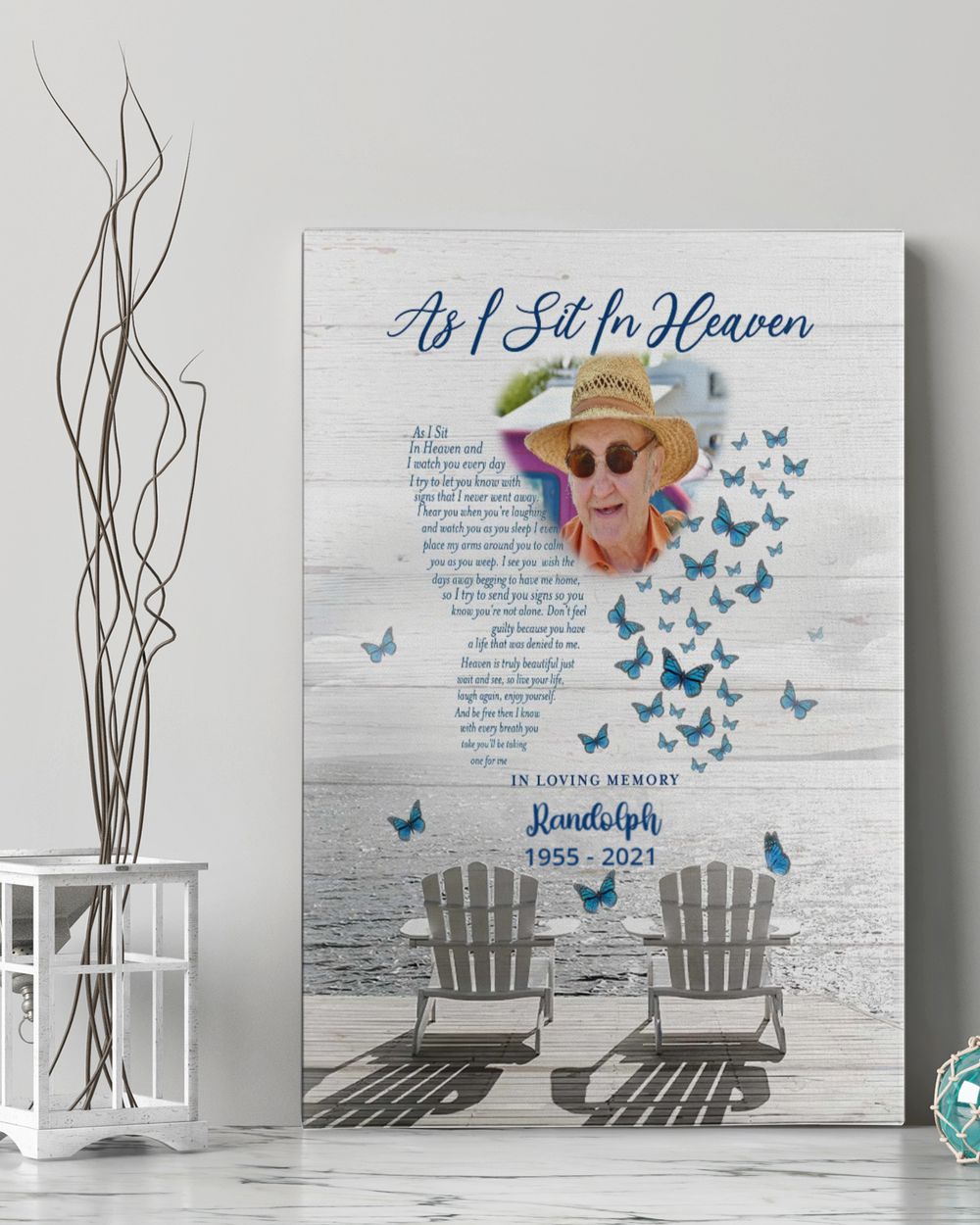 Personalized Custom As I Sit In Heaven Poem Butterfly Memorial Canvas Art FC20 Ready To Hang Portrait Canvas white 11x14in