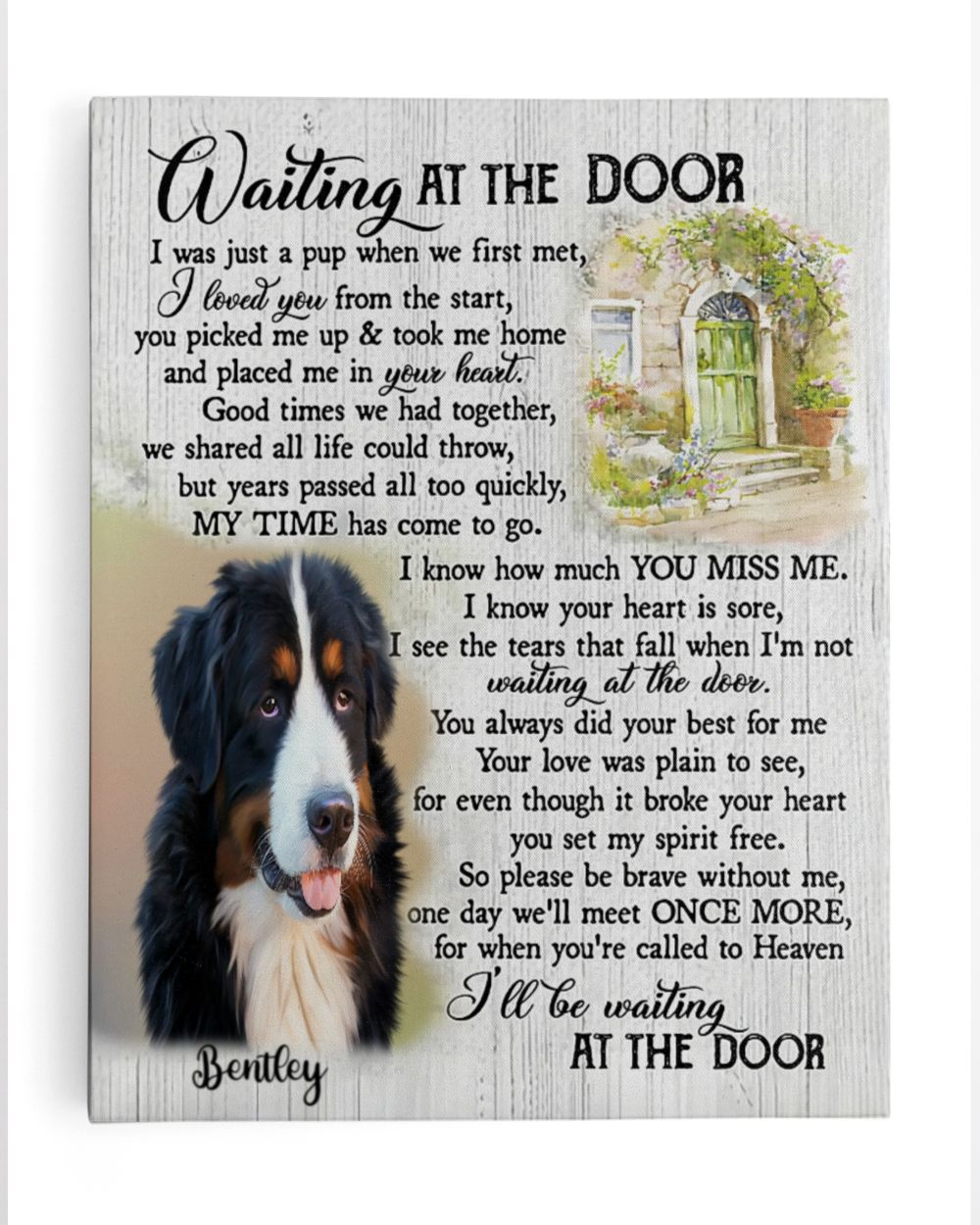 Personalized Custom Dog Pet Memorial Canvas Waiting At The Door Poem DC14 Ready To Hang Portrait Canvas white 11x14in