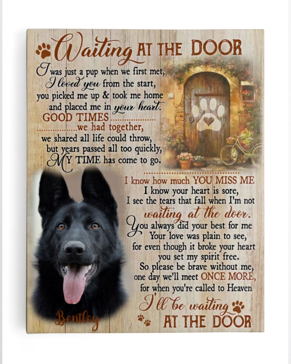 Personalized Custom Dog Pet Memorial Canvas Waiting At The Door Poem DC15 Ready To Hang Portrait Canvas white 11x14in