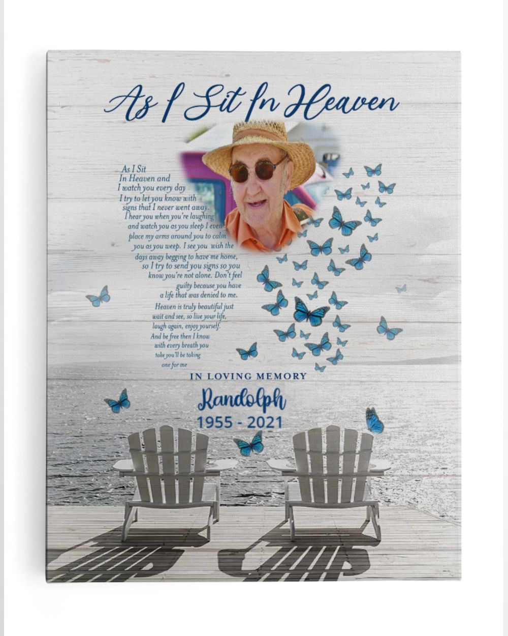 Personalized Custom As I Sit In Heaven Poem Butterfly Memorial Canvas Art FC20 Ready To Hang Portrait Canvas white 11x14in