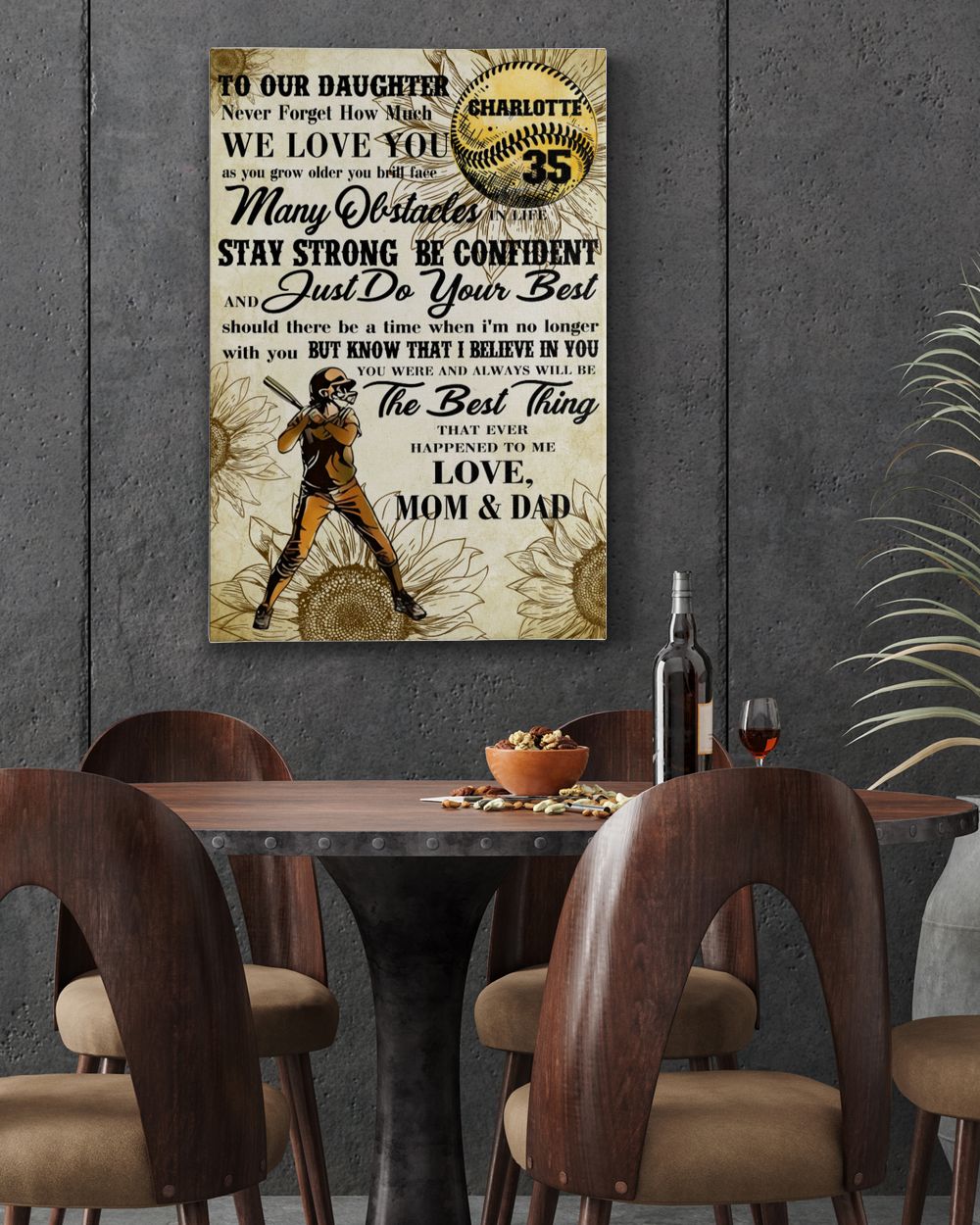 Personalized Softball My Our Daughter Poster/Canvas Lovely Gifts to Daughter from Family Ready To Hang Portrait Canvas white 11x14in