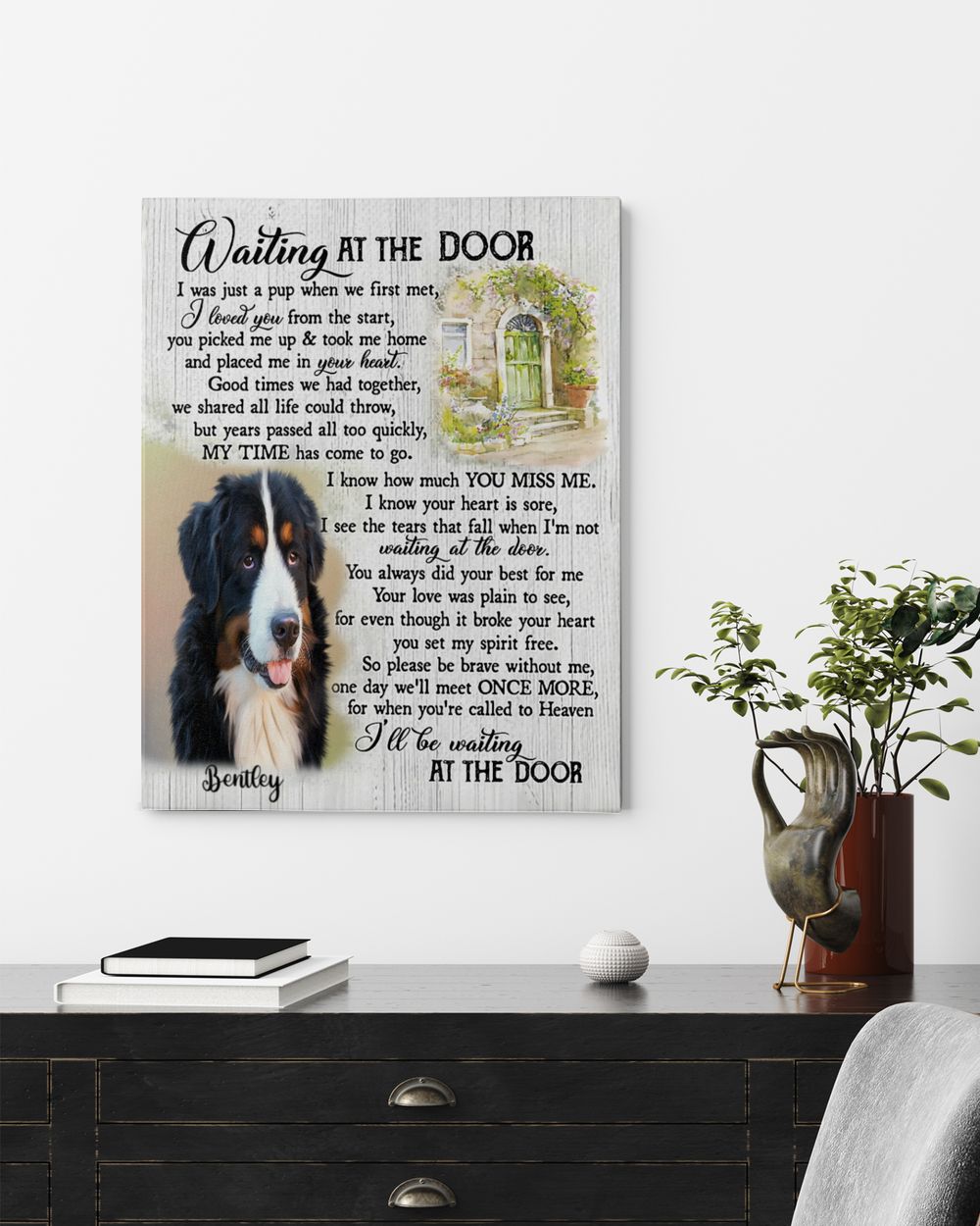 Personalized Custom Dog Pet Memorial Canvas Waiting At The Door Poem DC14 Ready To Hang Portrait Canvas white 11x14in