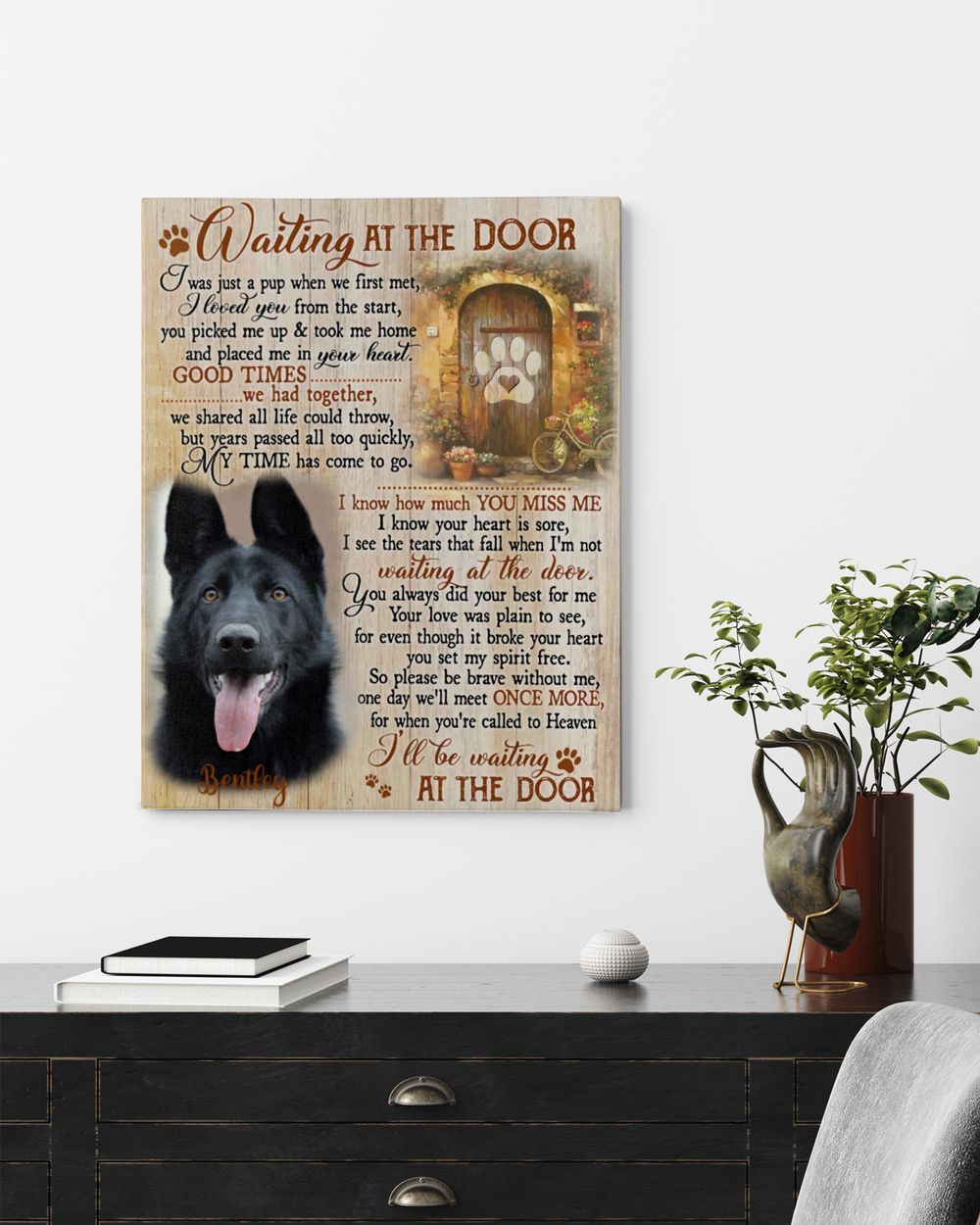 Personalized Custom Dog Pet Memorial Canvas Waiting At The Door Poem DC15 Ready To Hang Portrait Canvas white 11x14in