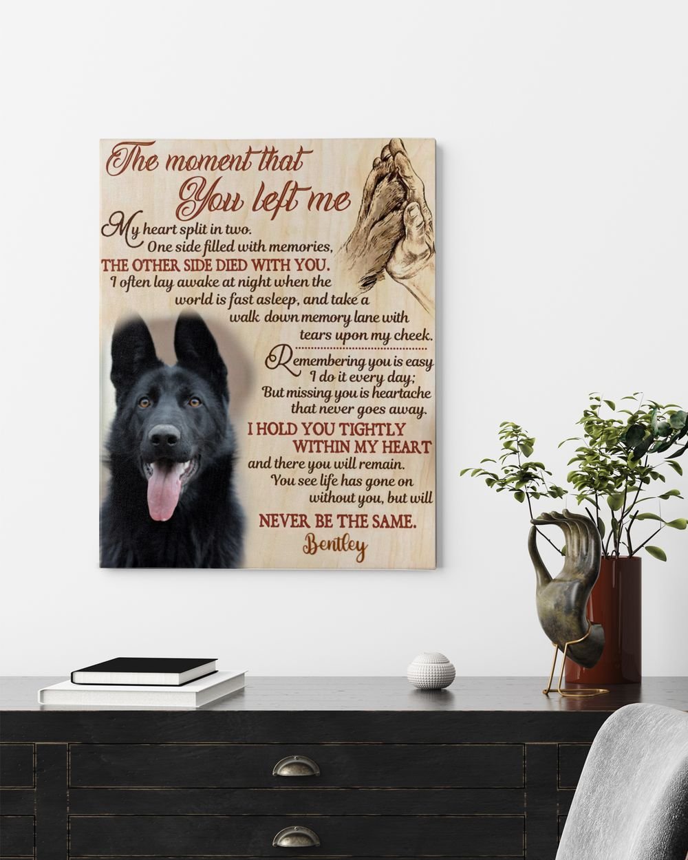 Personalized Custom The Moment That You Left Me My Heart Dog Pet Memorial Canvas Art Poster DC16 Ready To Hang Portrait Canvas white 11x14in