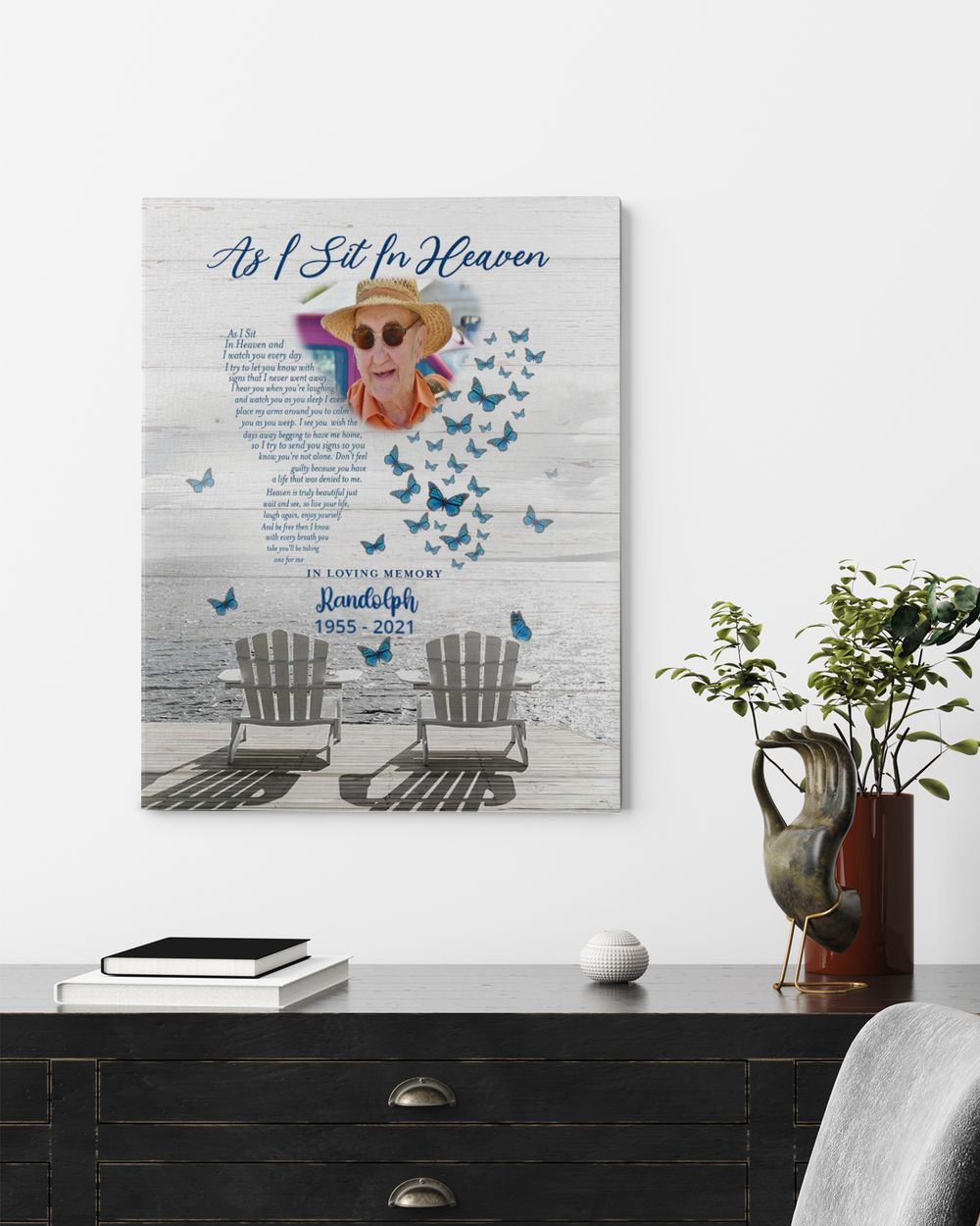 Personalized Custom As I Sit In Heaven Poem Butterfly Memorial Canvas Art FC20 Ready To Hang Portrait Canvas white 11x14in
