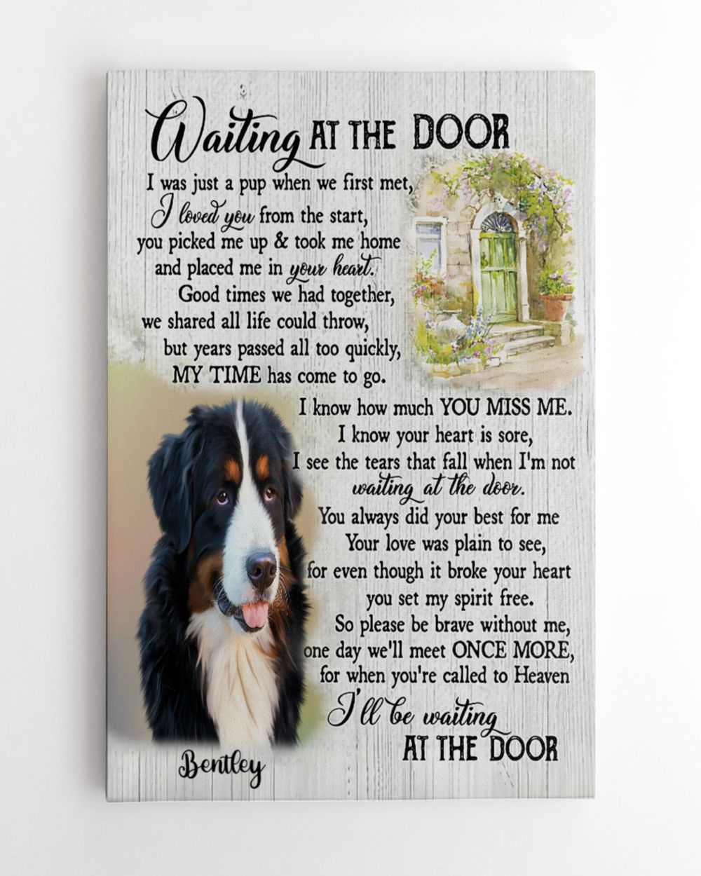 Personalized Custom Dog Pet Memorial Canvas Waiting At The Door Poem DC14 Ready To Hang Portrait Canvas white 11x14in