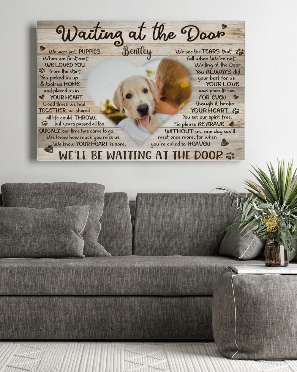 Personalized Custom Waiting At The Door Pet Dog Cat Memorial Canvas Art Poster TTH 001 Ready To Hang Landscape Canvas white 14x11in