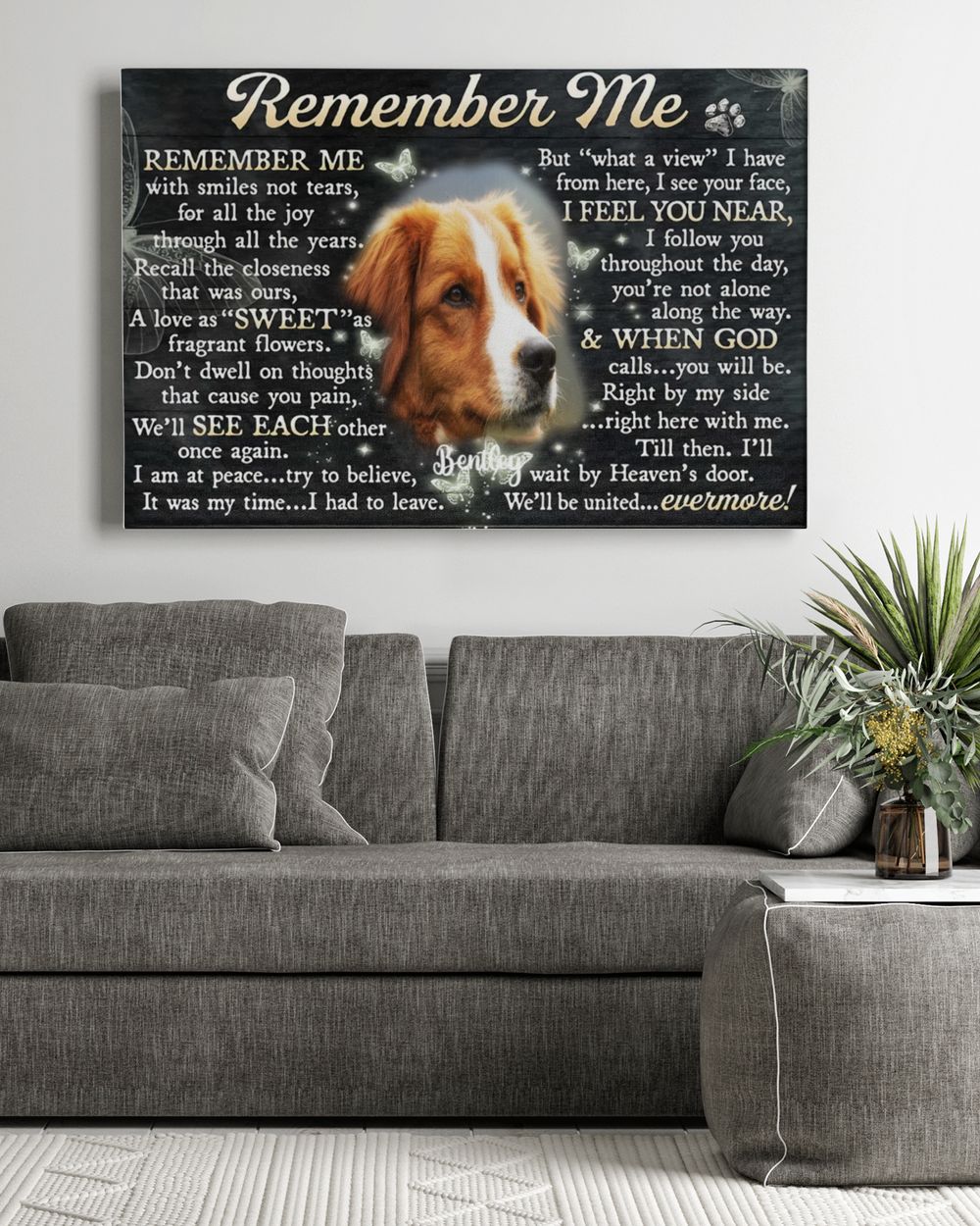 Personalized Custom Remember Me Dog Cat Pet Memorial Canvas Art Poster DC22 Ready To Hang Landscape Canvas white 14x11in