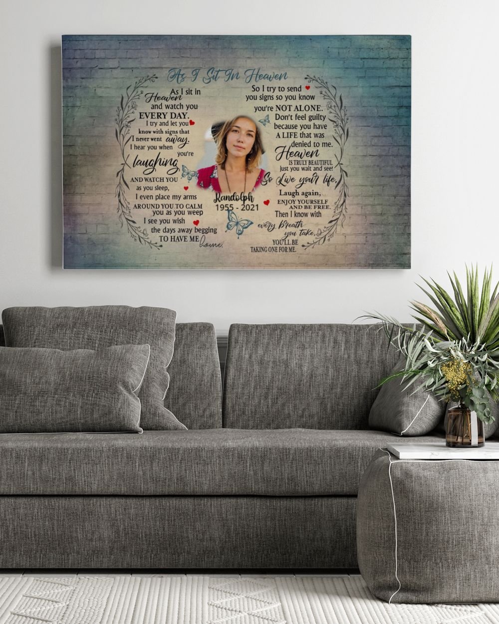 Personalized Custom As I Sit In Heaven Poem Butterfly Memorial Canvas Art FC43 Ready To Hang Landscape Canvas white 14x11in