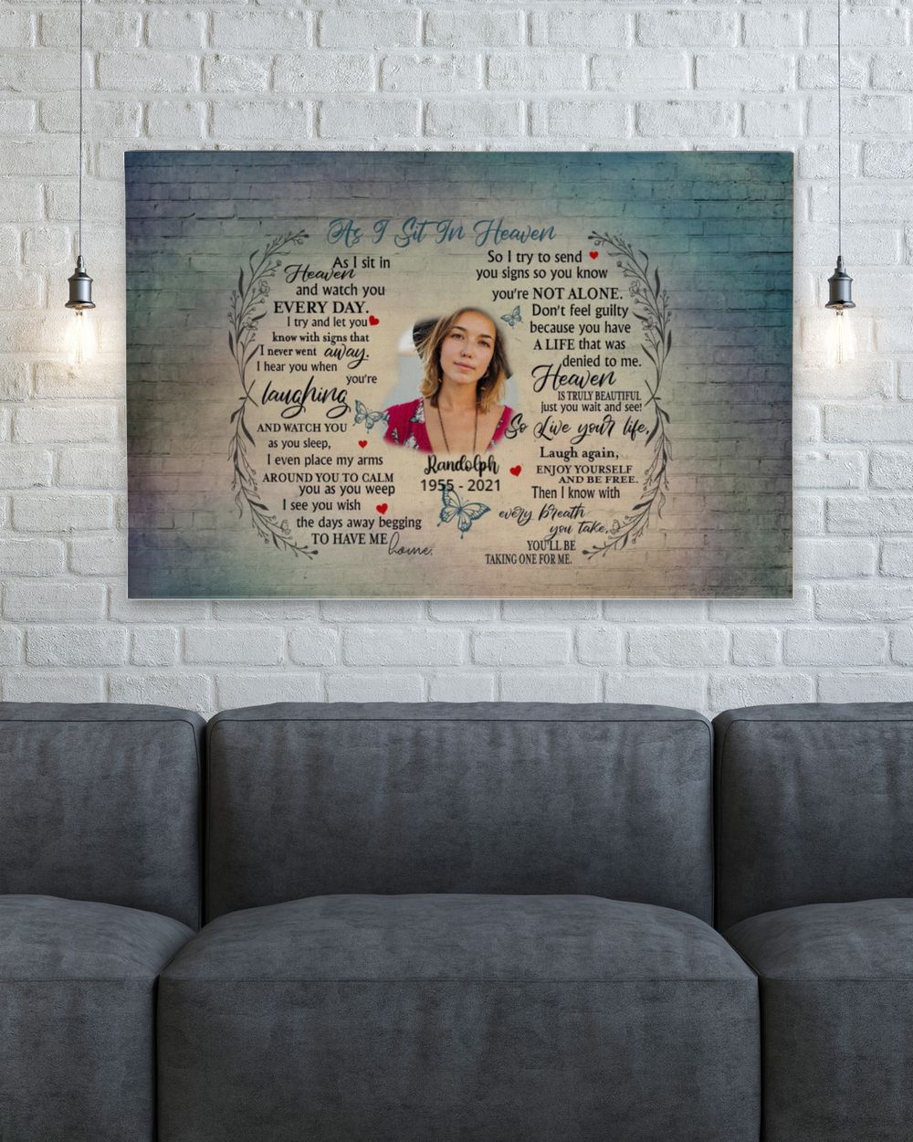 Personalized Custom As I Sit In Heaven Poem Butterfly Memorial Canvas Art FC43 Ready To Hang Landscape Canvas white 14x11in