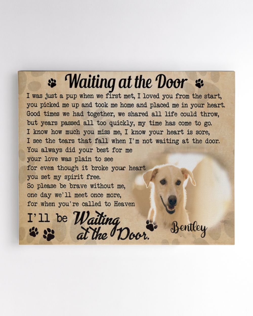 Personalized Custom Waiting At The Door I Was Just A Pup Dog Cat Pet Memorial Canvas Art Poster TTH 002 Ready To Hang Landscape Canvas white 14x11in