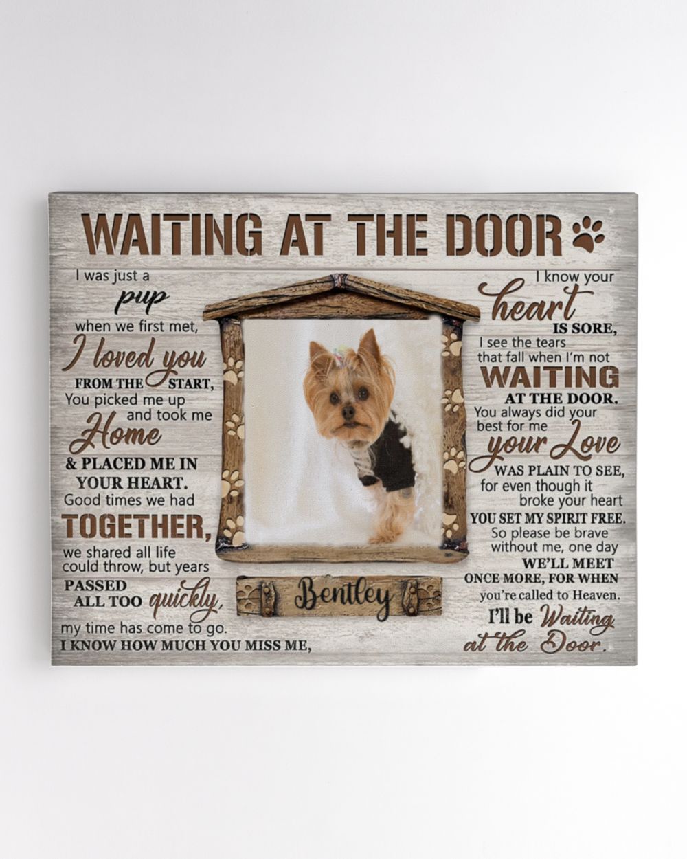 Personalized Custom Dog Pet Memorial Canvas Waiting At The Door Poem DC02 Ready To Hang Landscape Canvas white 14x11in