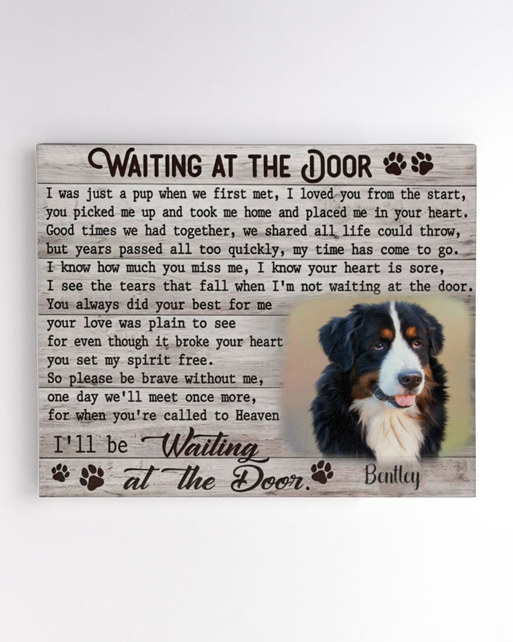 Personalized Custom Dog Pet Memorial Canvas Waiting At The Door Poem DC07 Ready To Hang Landscape Canvas white 14x11in