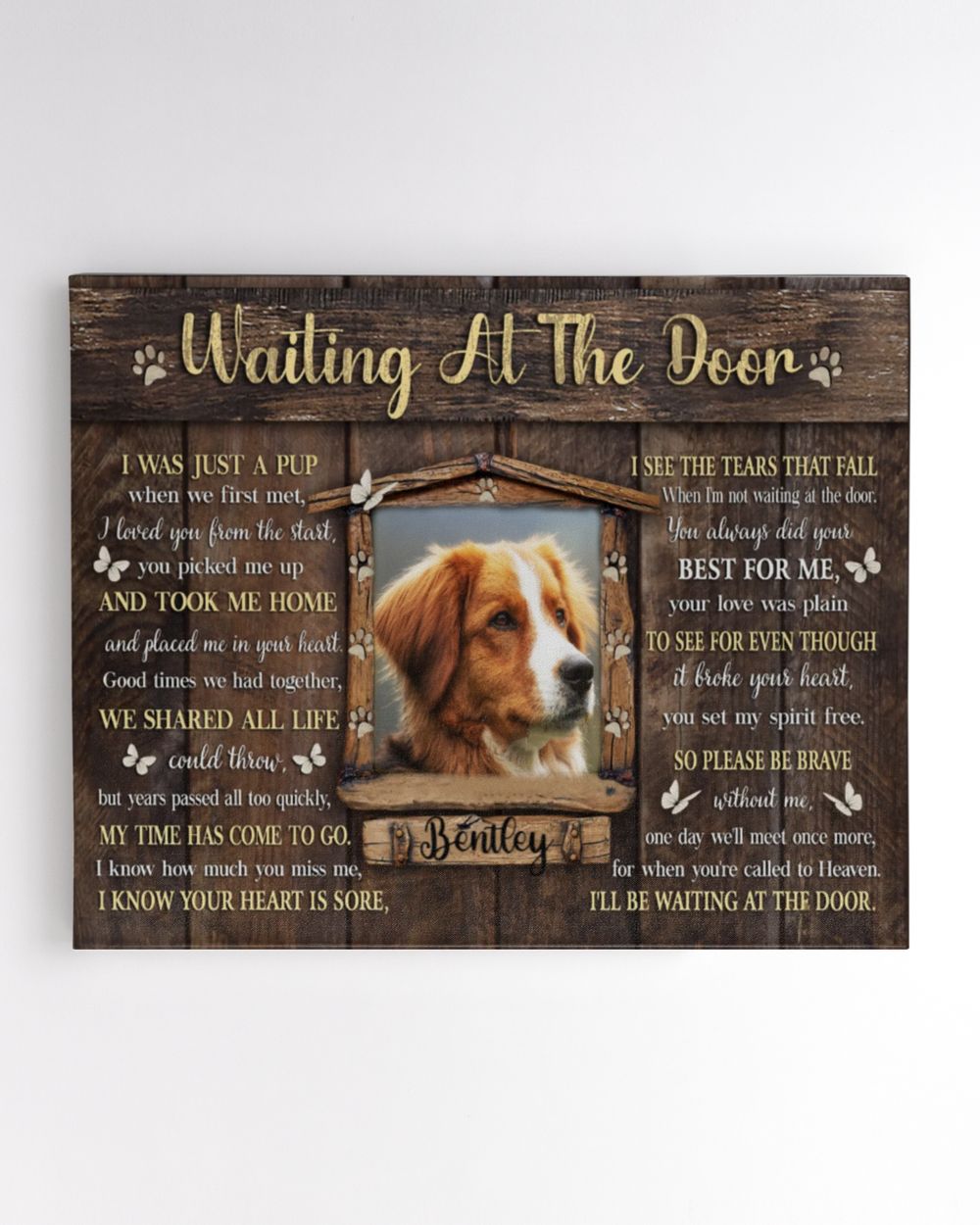 Personalized Custom Dog Pet Memorial Canvas Waiting At The Door Poem DC11 Ready To Hang Landscape Canvas white 14x11in