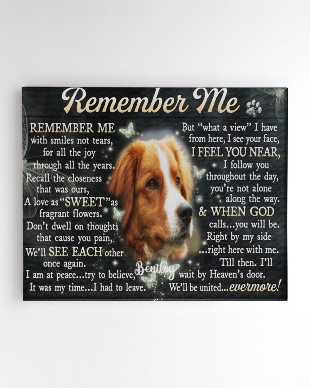 Personalized Custom Remember Me Dog Cat Pet Memorial Canvas Art Poster DC22 Ready To Hang Landscape Canvas white 14x11in
