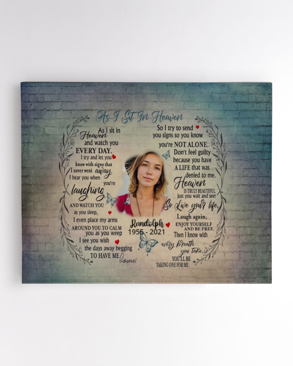 Personalized Custom As I Sit In Heaven Poem Butterfly Memorial Canvas Art FC43 Ready To Hang Landscape Canvas white 14x11in
