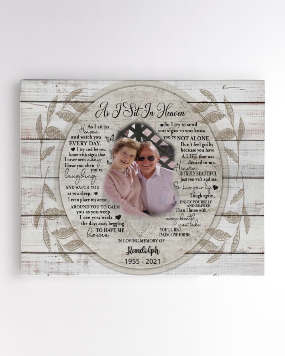 Personalized Custom As I Sit In Heaven With Photo Memorial Canvas Art FC53 Ready To Hang Landscape Canvas white 14x11in