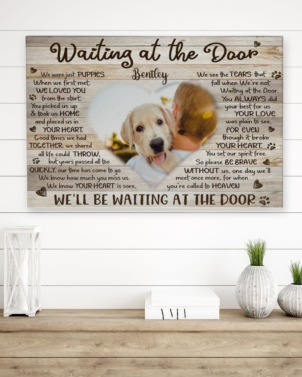 Personalized Custom Waiting At The Door Pet Dog Cat Memorial Canvas Art Poster TTH 001 Ready To Hang Landscape Canvas white 14x11in
