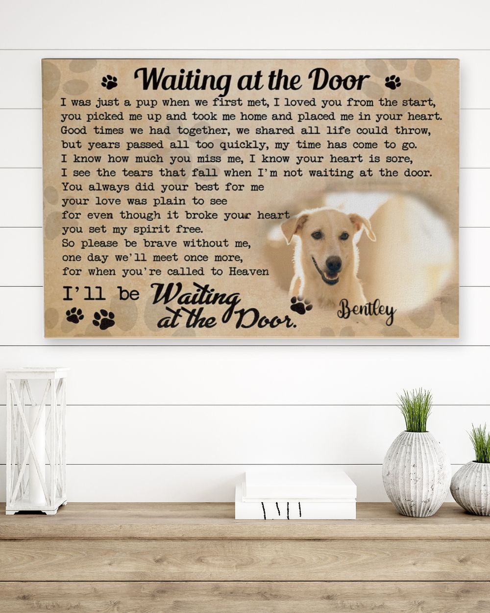 Personalized Custom Waiting At The Door I Was Just A Pup Dog Cat Pet Memorial Canvas Art Poster TTH 002 Ready To Hang Landscape Canvas white 14x11in