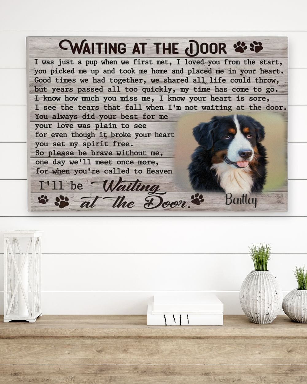 Personalized Custom Dog Pet Memorial Canvas Waiting At The Door Poem DC07 Ready To Hang Landscape Canvas white 14x11in