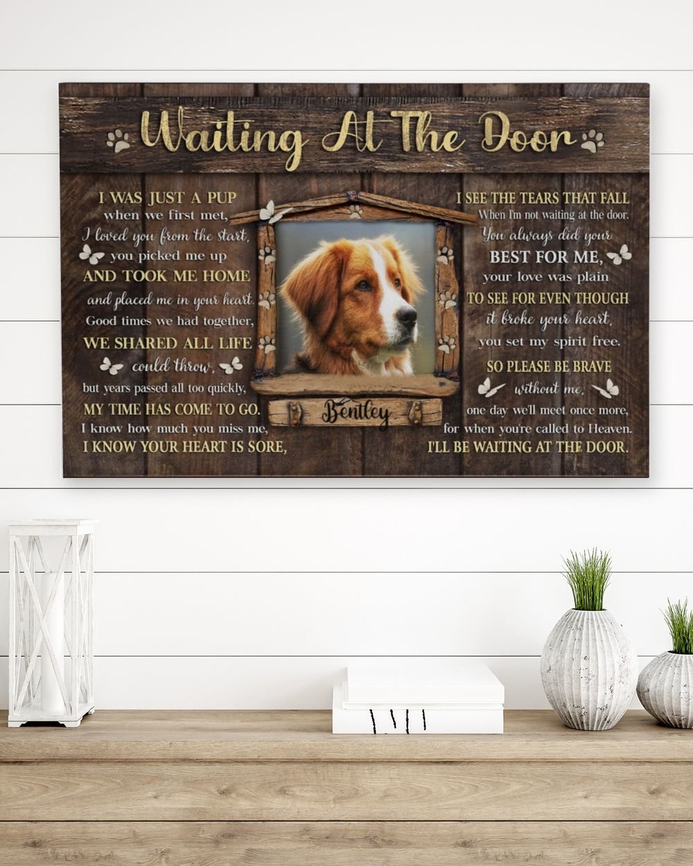 Personalized Custom Dog Pet Memorial Canvas Waiting At The Door Poem DC11 Ready To Hang Landscape Canvas white 14x11in