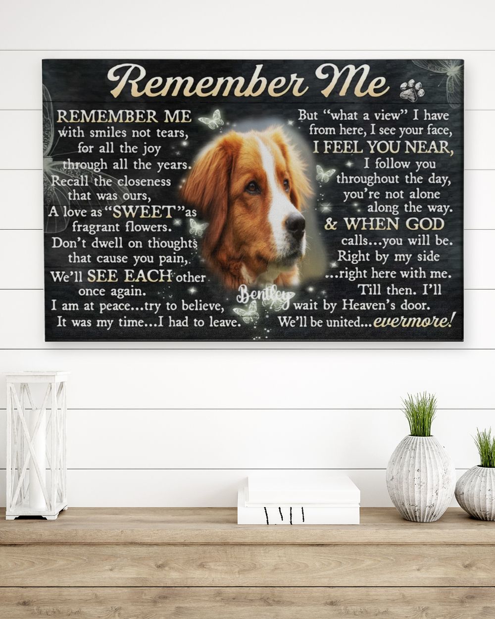 Personalized Custom Remember Me Dog Cat Pet Memorial Canvas Art Poster DC22 Ready To Hang Landscape Canvas white 14x11in