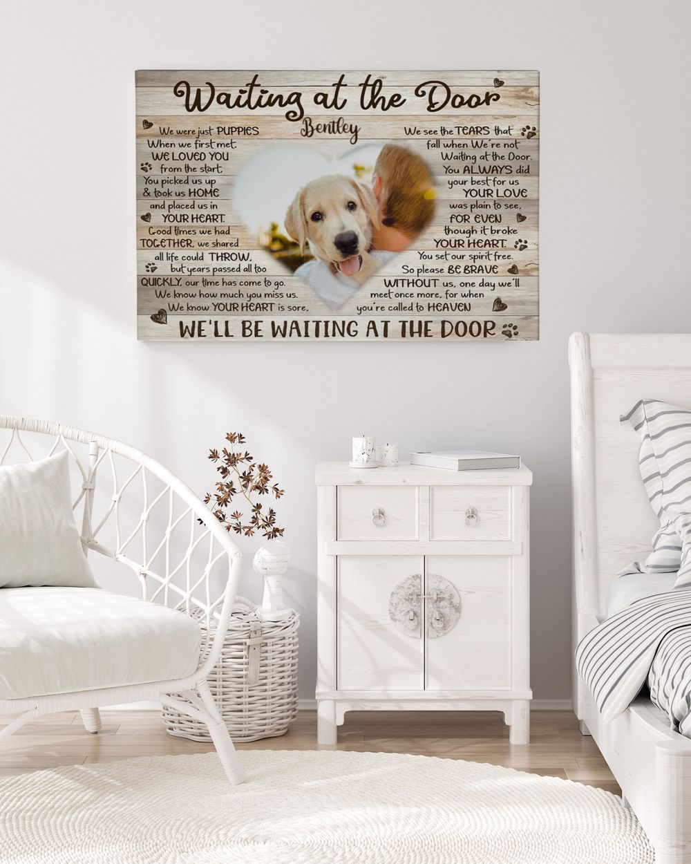 Personalized Custom Waiting At The Door Pet Dog Cat Memorial Canvas Art Poster TTH 001 Ready To Hang Landscape Canvas white 14x11in