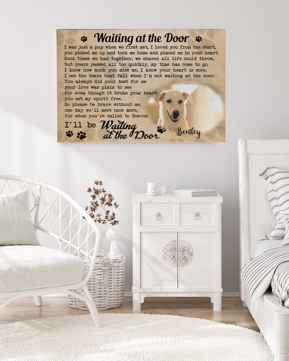 Personalized Custom Waiting At The Door I Was Just A Pup Dog Cat Pet Memorial Canvas Art Poster TTH 002 Ready To Hang Landscape Canvas white 14x11in
