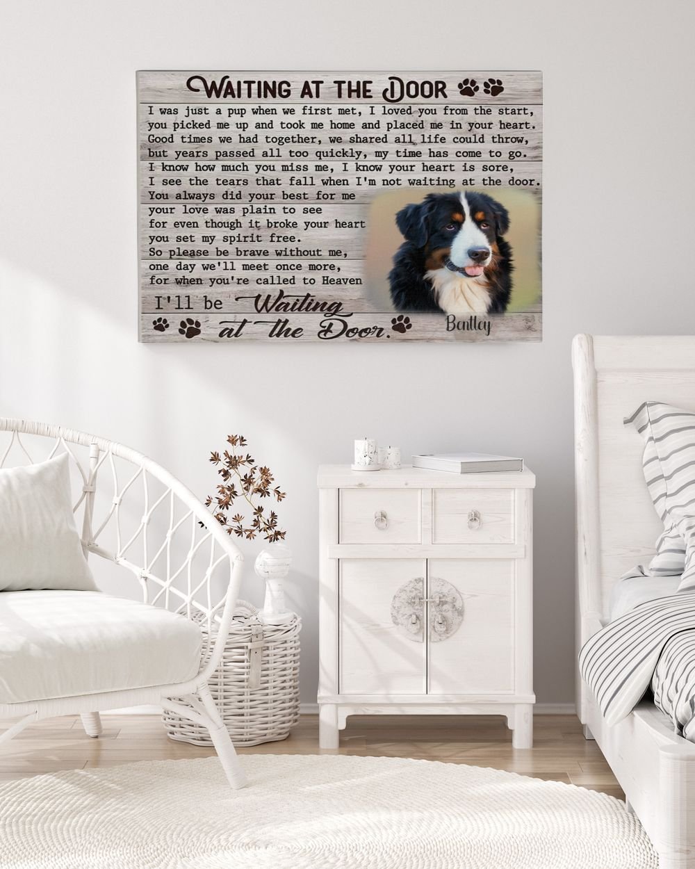 Personalized Custom Dog Pet Memorial Canvas Waiting At The Door Poem DC07 Ready To Hang Landscape Canvas white 14x11in