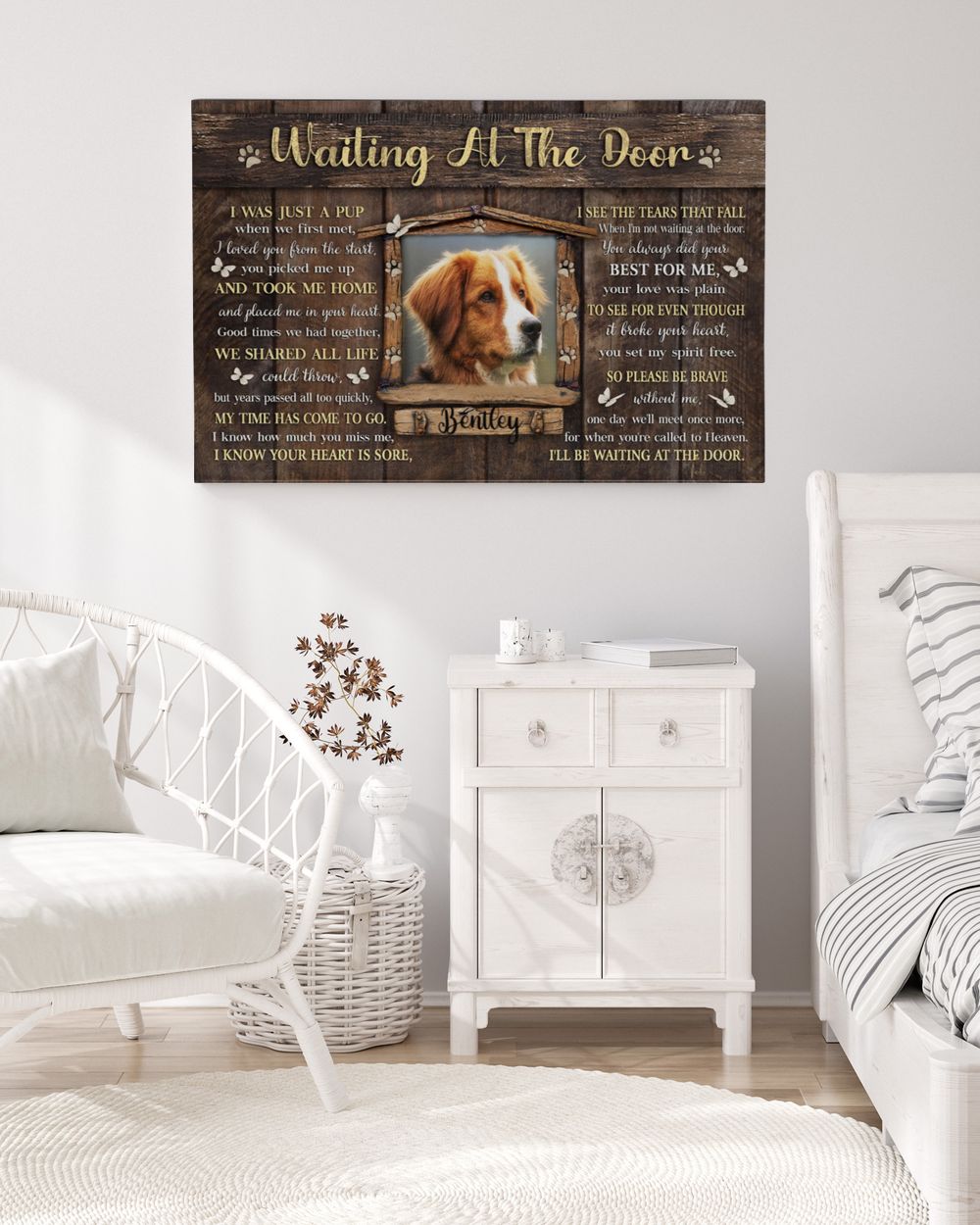 Personalized Custom Dog Pet Memorial Canvas Waiting At The Door Poem DC11 Ready To Hang Landscape Canvas white 14x11in