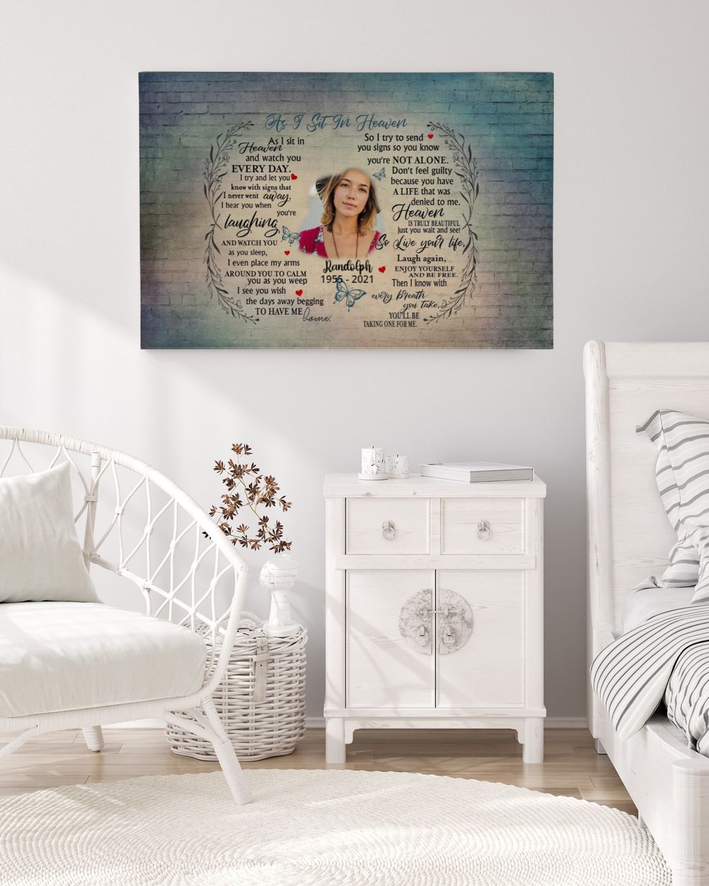 Personalized Custom As I Sit In Heaven Poem Butterfly Memorial Canvas Art FC43 Ready To Hang Landscape Canvas white 14x11in