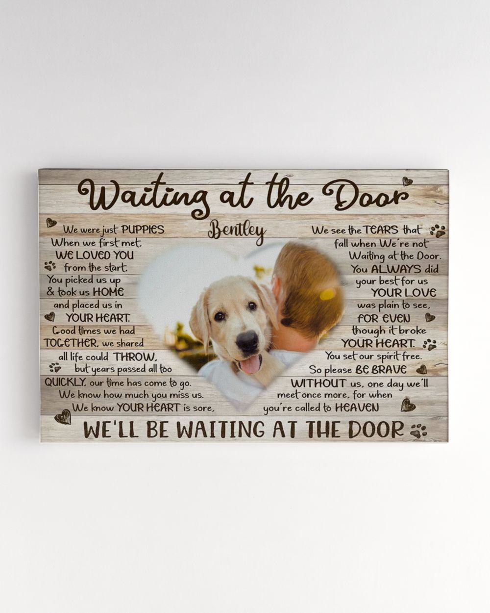 Personalized Custom Waiting At The Door Pet Dog Cat Memorial Canvas Art Poster TTH 001 Ready To Hang Landscape Canvas white 14x11in