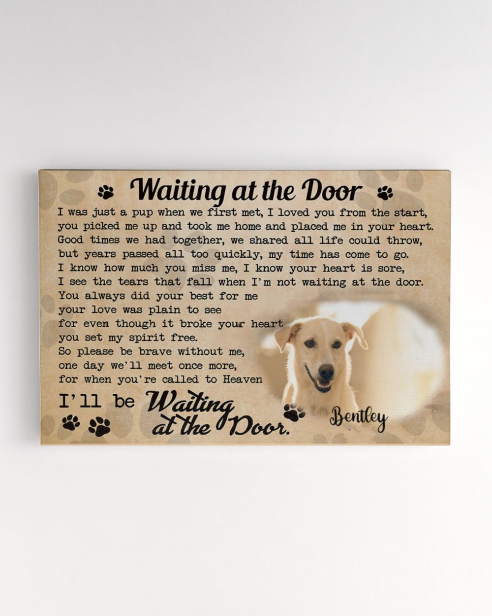 Personalized Custom Waiting At The Door I Was Just A Pup Dog Cat Pet Memorial Canvas Art Poster TTH 002 Ready To Hang Landscape Canvas white 14x11in