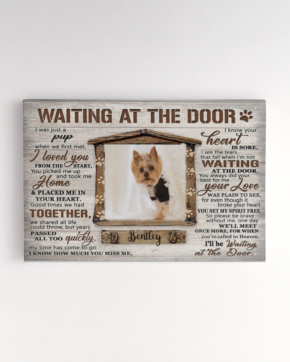 Personalized Custom Dog Pet Memorial Canvas Waiting At The Door Poem DC02 Ready To Hang Landscape Canvas white 14x11in