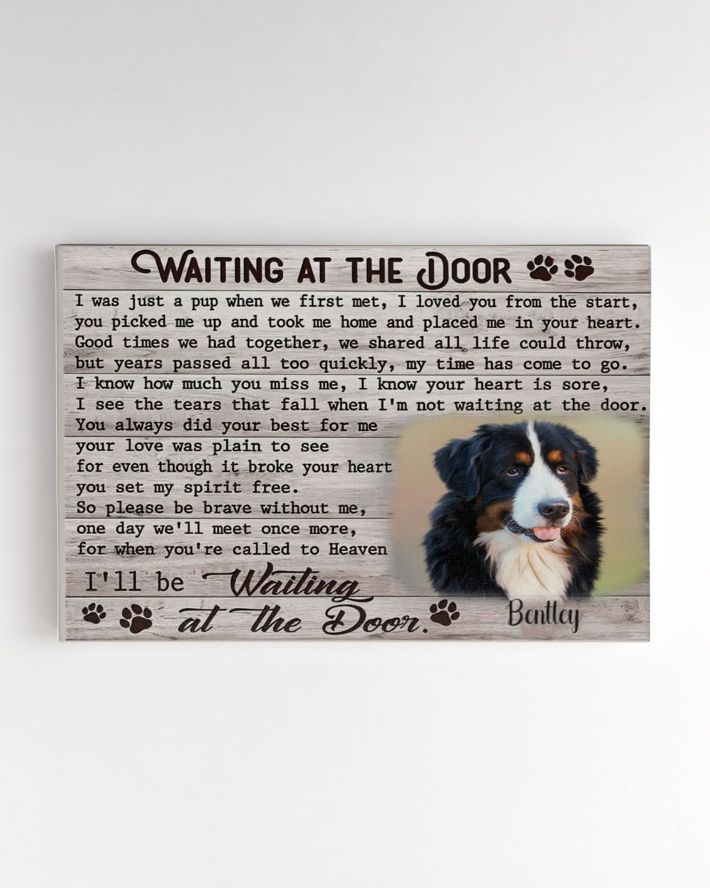 Personalized Custom Dog Pet Memorial Canvas Waiting At The Door Poem DC07 Ready To Hang Landscape Canvas white 14x11in
