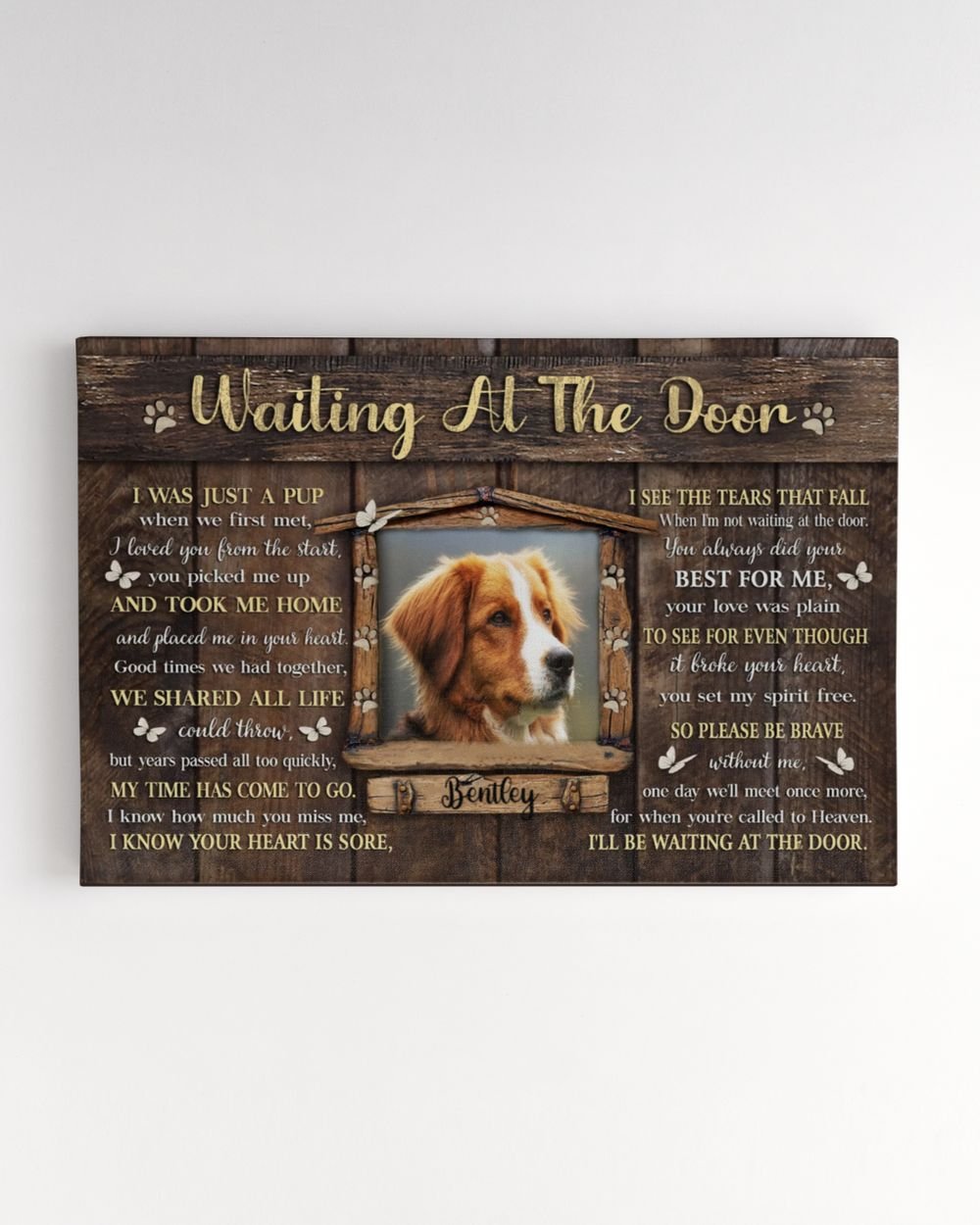 Personalized Custom Dog Pet Memorial Canvas Waiting At The Door Poem DC11 Ready To Hang Landscape Canvas white 14x11in
