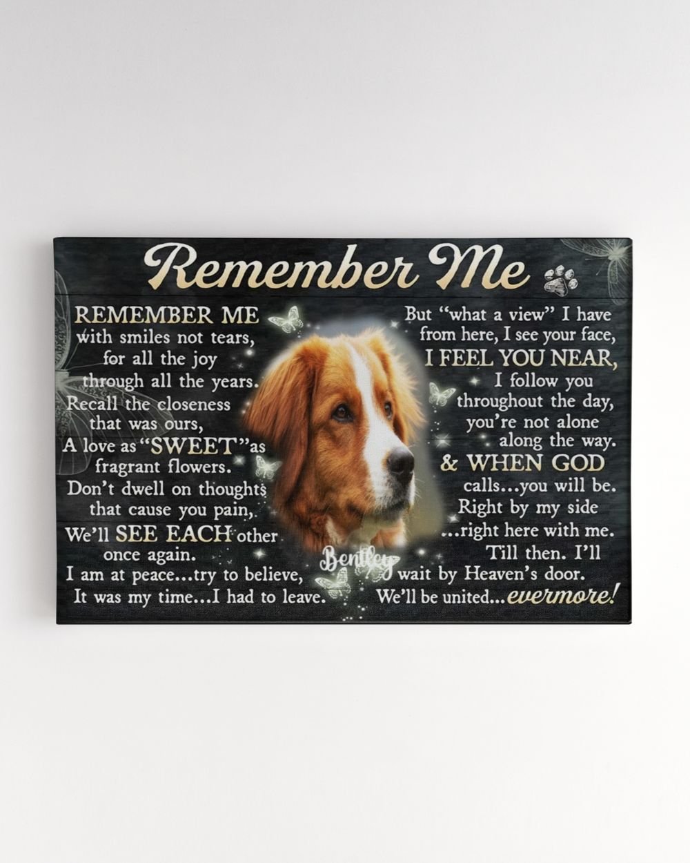 Personalized Custom Remember Me Dog Cat Pet Memorial Canvas Art Poster DC22 Ready To Hang Landscape Canvas white 14x11in