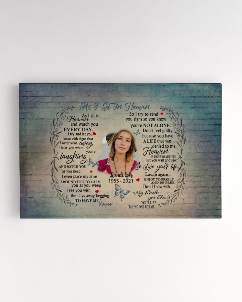 Personalized Custom As I Sit In Heaven Poem Butterfly Memorial Canvas Art FC43 Ready To Hang Landscape Canvas white 14x11in