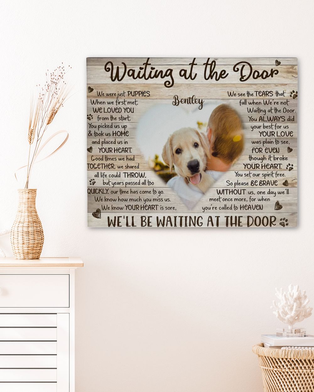 Personalized Custom Waiting At The Door Pet Dog Cat Memorial Canvas Art Poster TTH 001 Ready To Hang Landscape Canvas white 14x11in