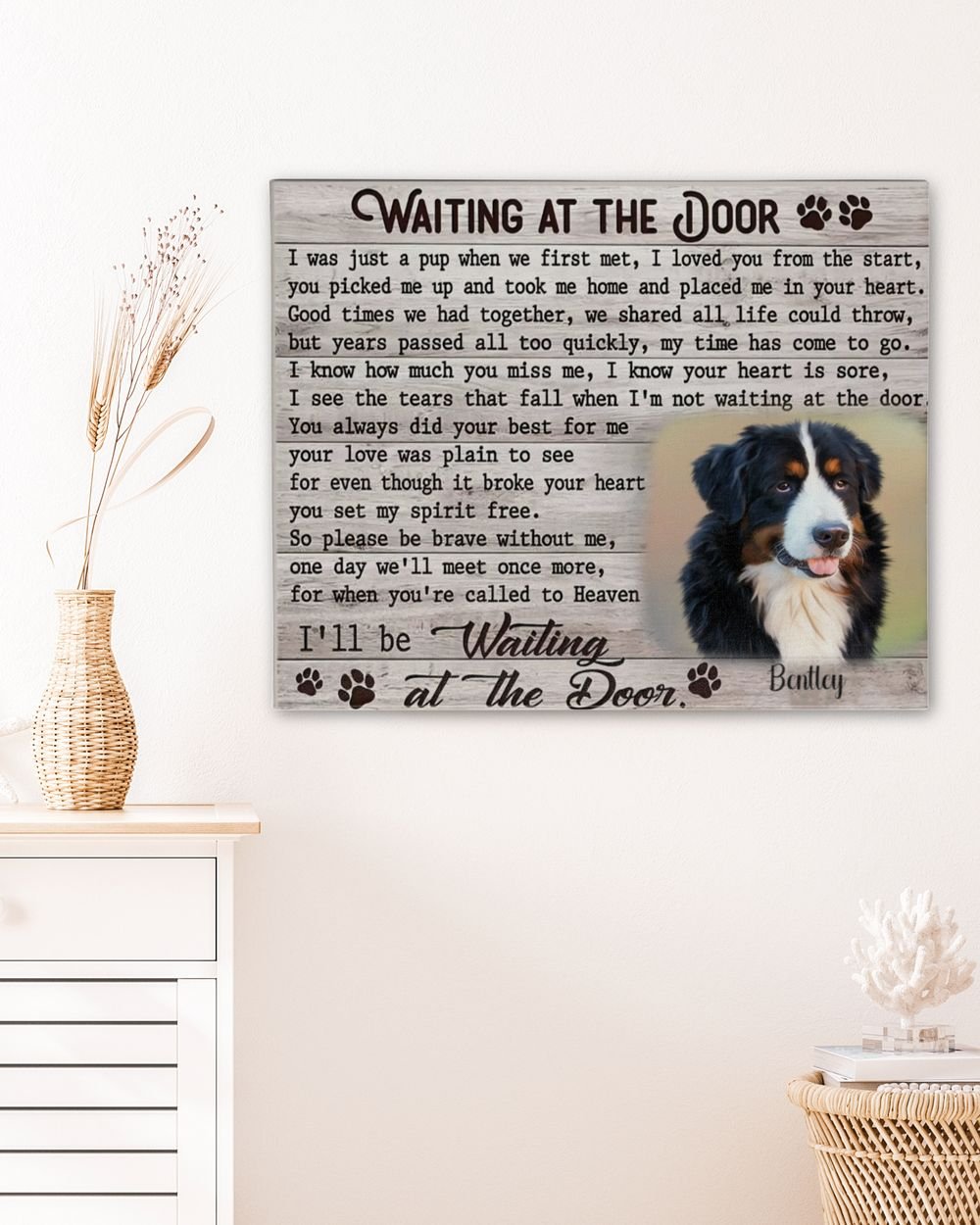 Personalized Custom Dog Pet Memorial Canvas Waiting At The Door Poem DC07 Ready To Hang Landscape Canvas white 14x11in