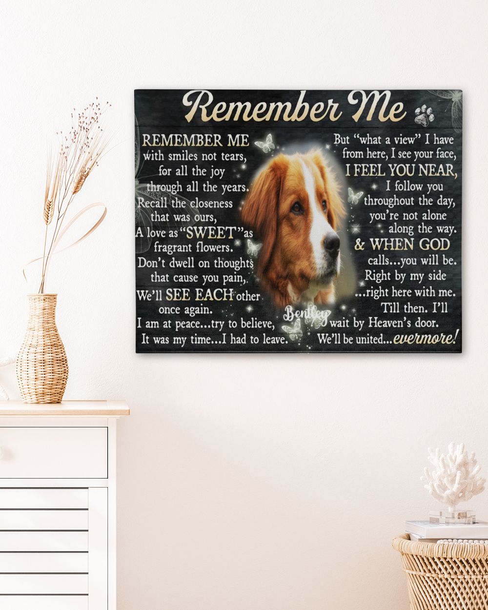 Personalized Custom Remember Me Dog Cat Pet Memorial Canvas Art Poster DC22 Ready To Hang Landscape Canvas white 14x11in