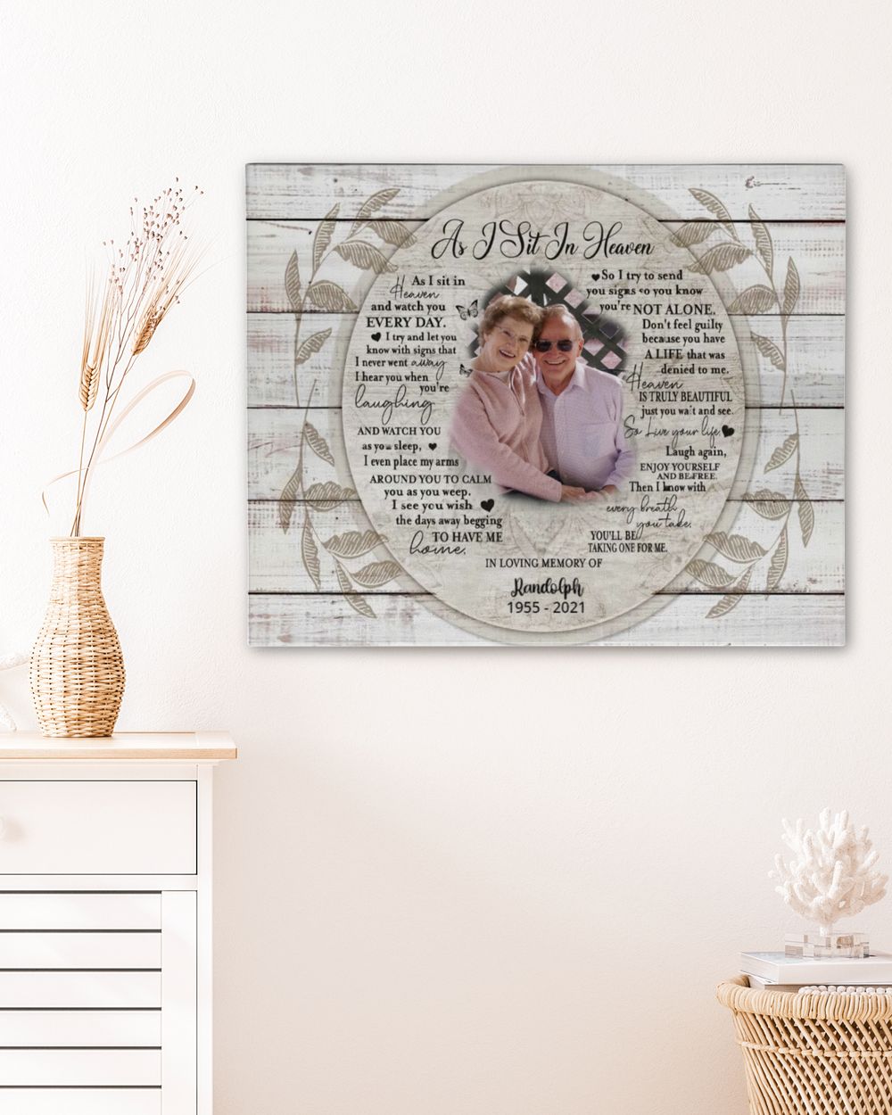 Personalized Custom As I Sit In Heaven With Photo Memorial Canvas Art FC53 Ready To Hang Landscape Canvas white 14x11in