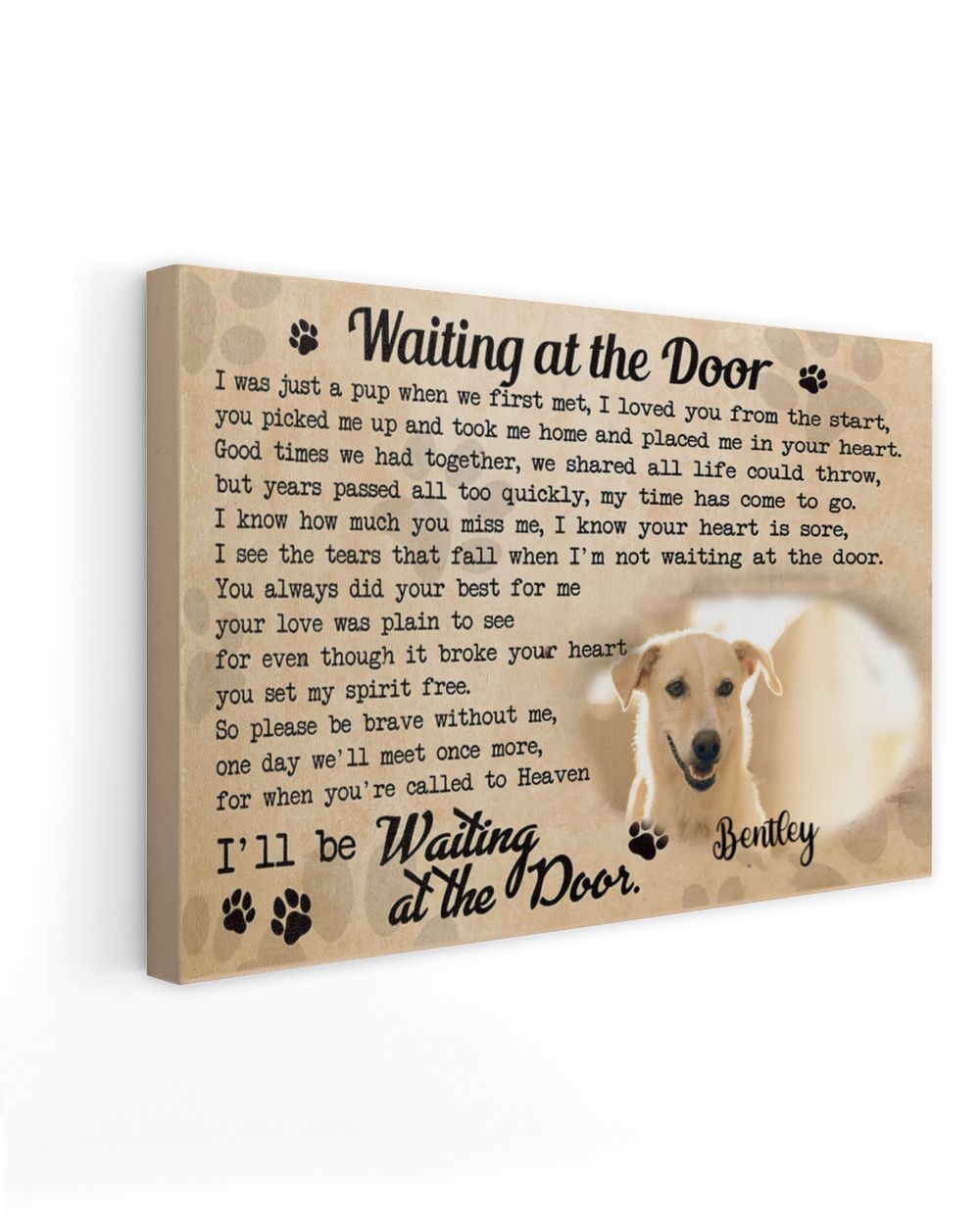 Personalized Custom Waiting At The Door I Was Just A Pup Dog Cat Pet Memorial Canvas Art Poster TTH 002 Ready To Hang Landscape Canvas white 14x11in