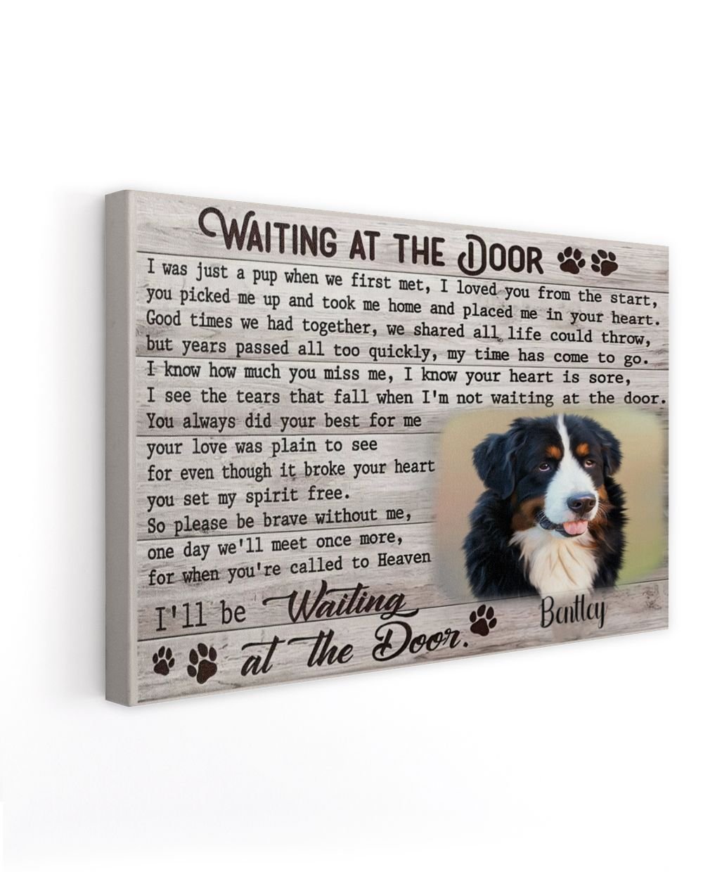 Personalized Custom Dog Pet Memorial Canvas Waiting At The Door Poem DC07 Ready To Hang Landscape Canvas white 14x11in