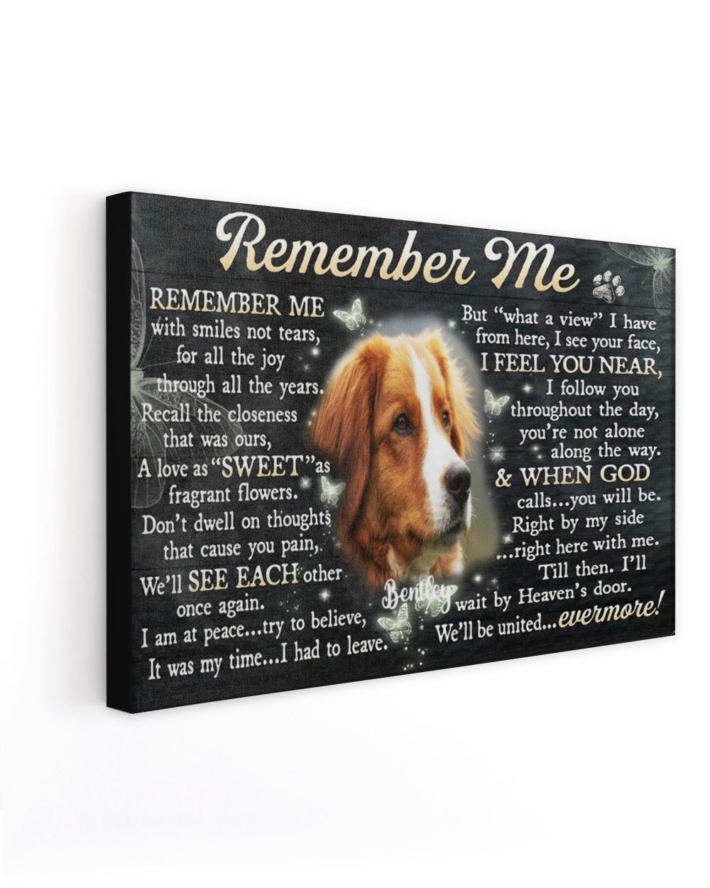 Personalized Custom Remember Me Dog Cat Pet Memorial Canvas Art Poster DC22 Ready To Hang Landscape Canvas white 14x11in
